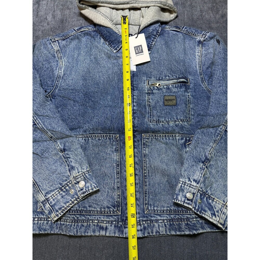 Gap X MadHappy Denim Jacket Men's Medium Blue Full-Zip Hooded Long Sleeve Collar - Picture 2 of 12
